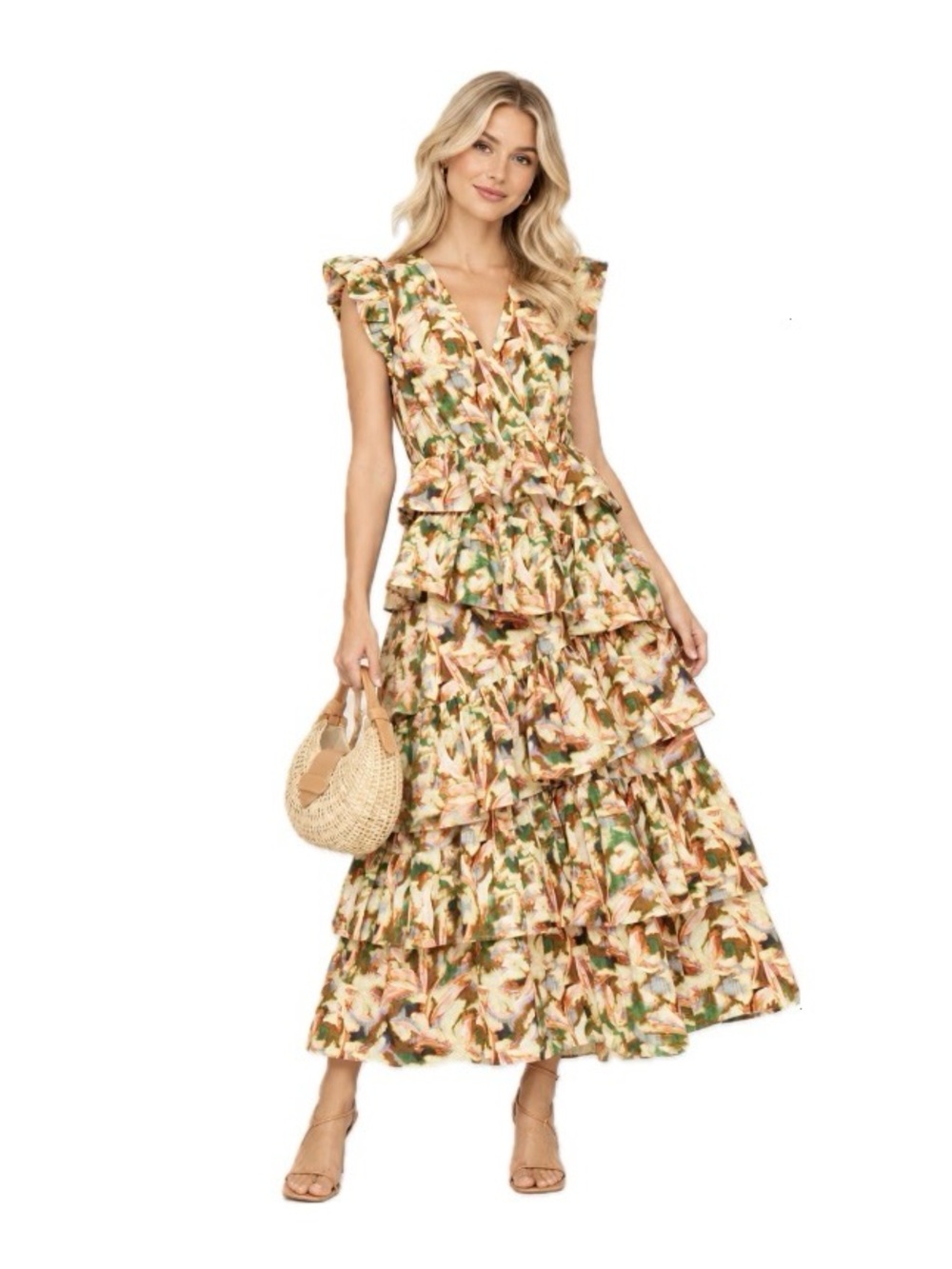 Marie Oliver,  Marisol Tiered Floral Maxi Dress 100% Cotton, Size 10